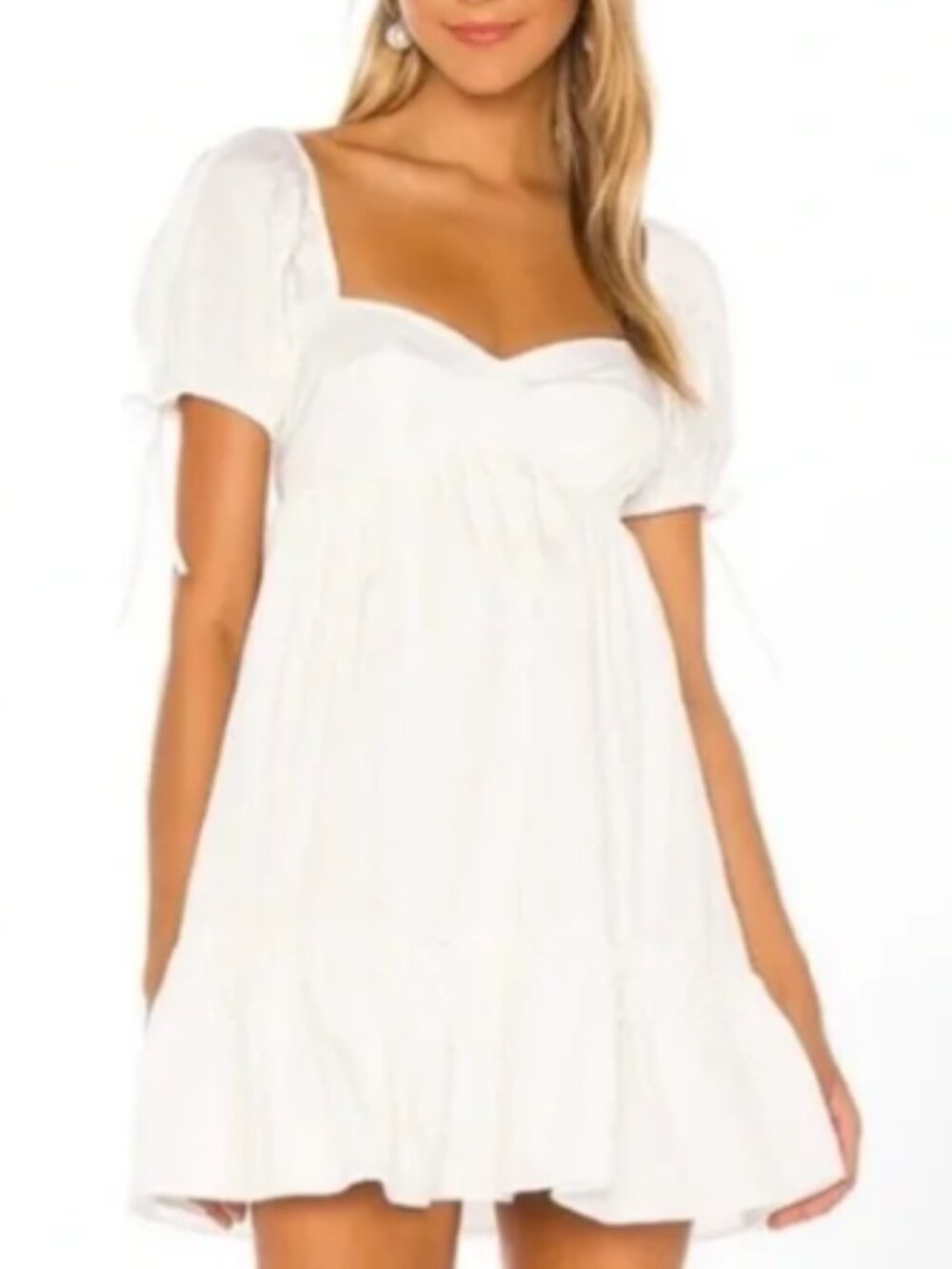 Amanda Uprichard Sicily Puff Sleeve Mini Dress White Babydoll Sweetheart Size L